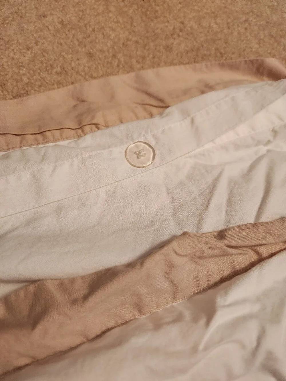Land's End Duvet Cover Full White With Beige Edges 100% Cotton